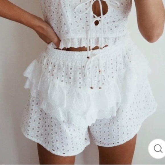 Runaway The Label Eyelet Embroidered IMOGEN SHORTS Ruffle White size S NWT - Picture 3 of 16